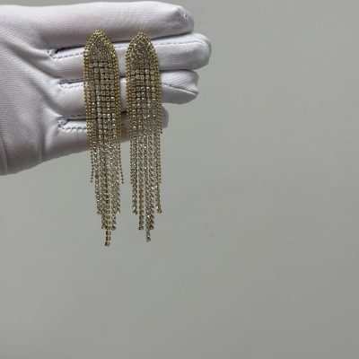 Сережки вечірні святкові зі стразами камінням кульчики довгі