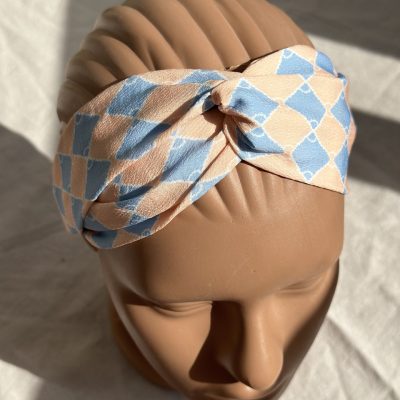 Повʼязка літня на голову на гумці косинка чалма блакитного оранжевого кольору