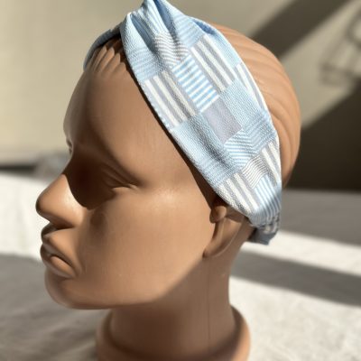 Повʼязка літня на голову на гумці косинка чалма блакитна сіра
